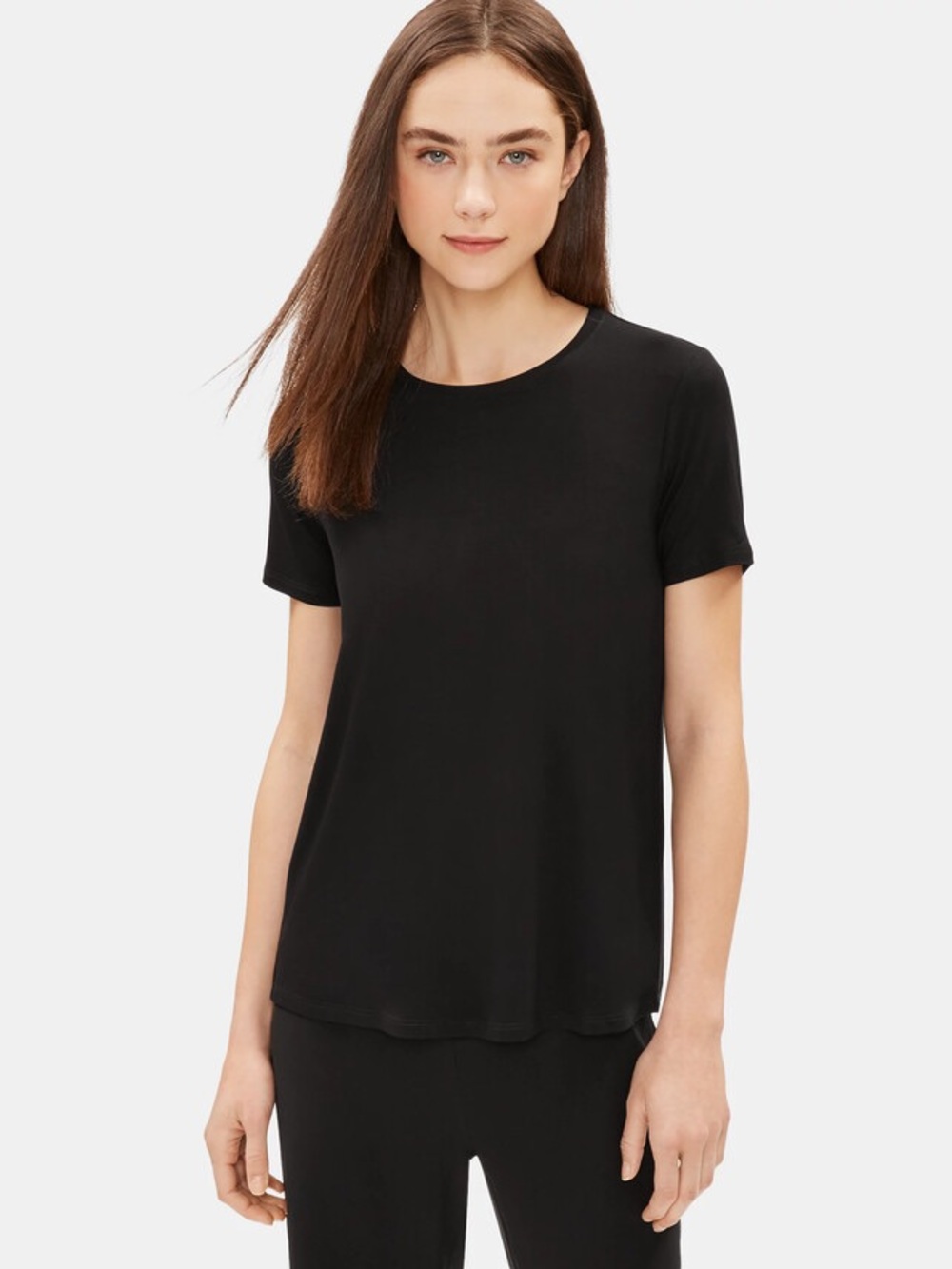 Eileen Fisher Lightweight Viscose Jersey Tee in Black